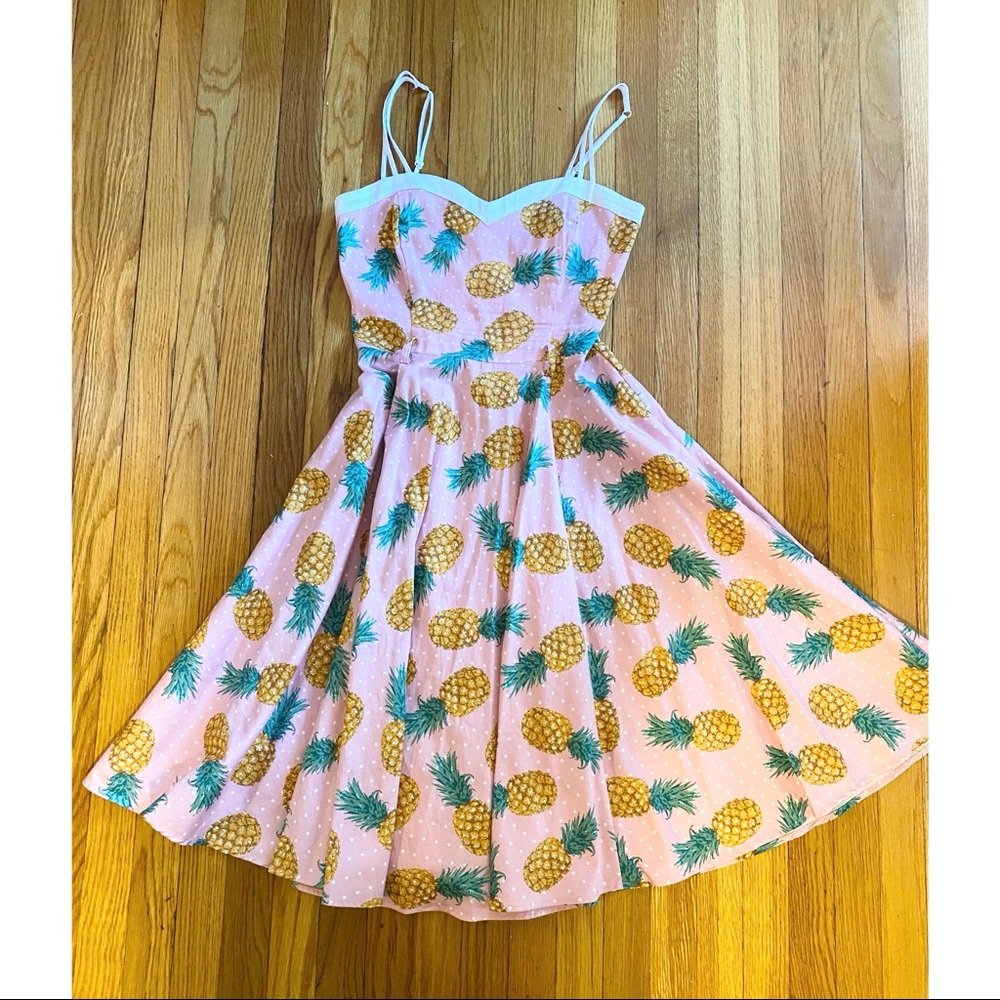 Collectif Pink Pineapple Dress Size Small - Picture 1 of 4